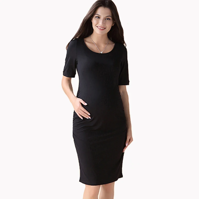Lycra Knee Length Maternity Dress Pregnancy Clothes for Pregnant Women