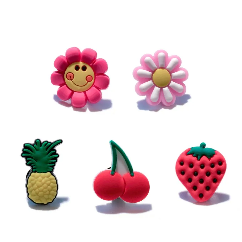 

5pcs/lot Cute Flowers Fruits PVC Shoe Charms Shoe Buckles Accessories Fit Wristbands Bracelets Croc JIBZ Kids Party Gifts