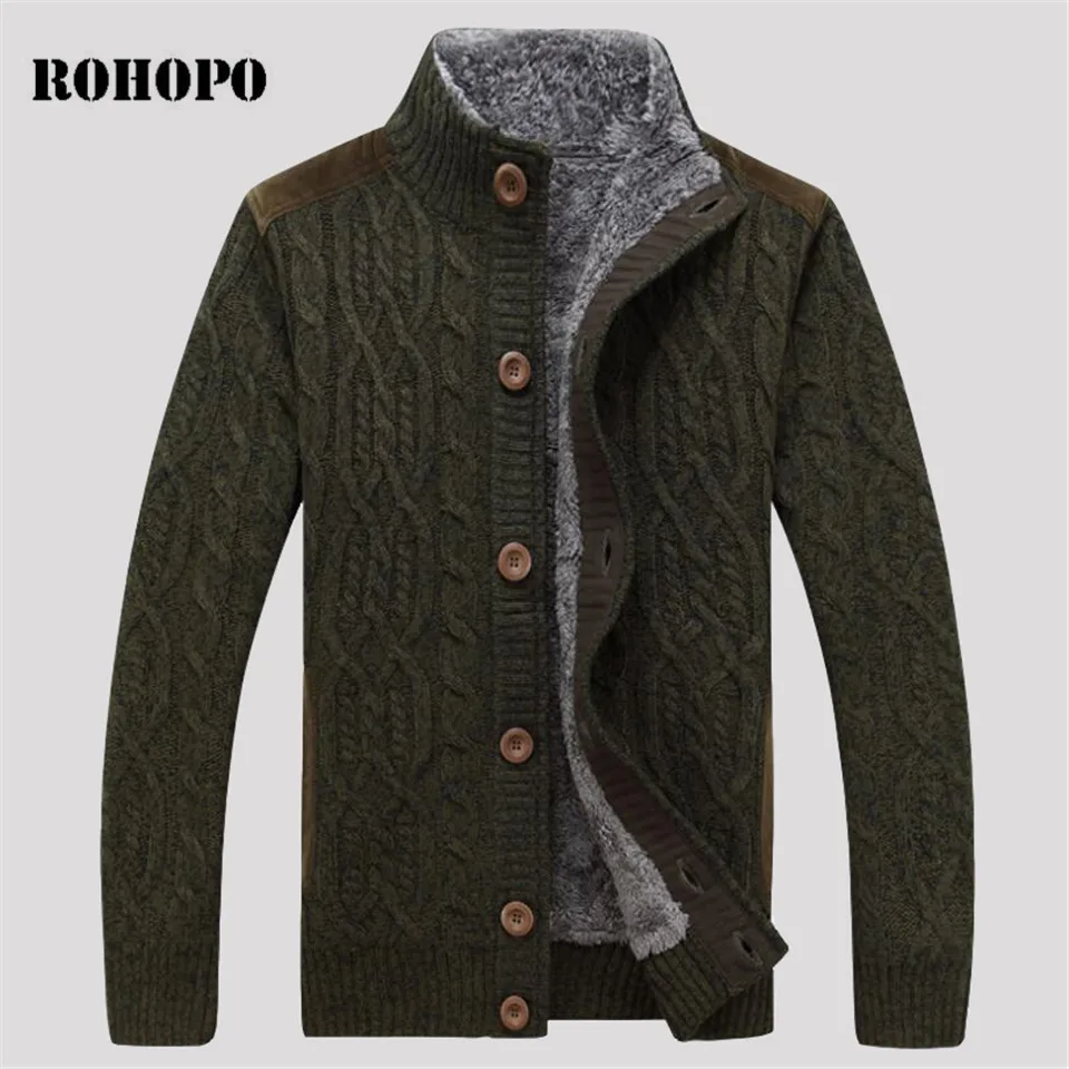 Мужской свитер с подкладкой из хлопка и флиса ROHOPO зимний кашемировый воротником