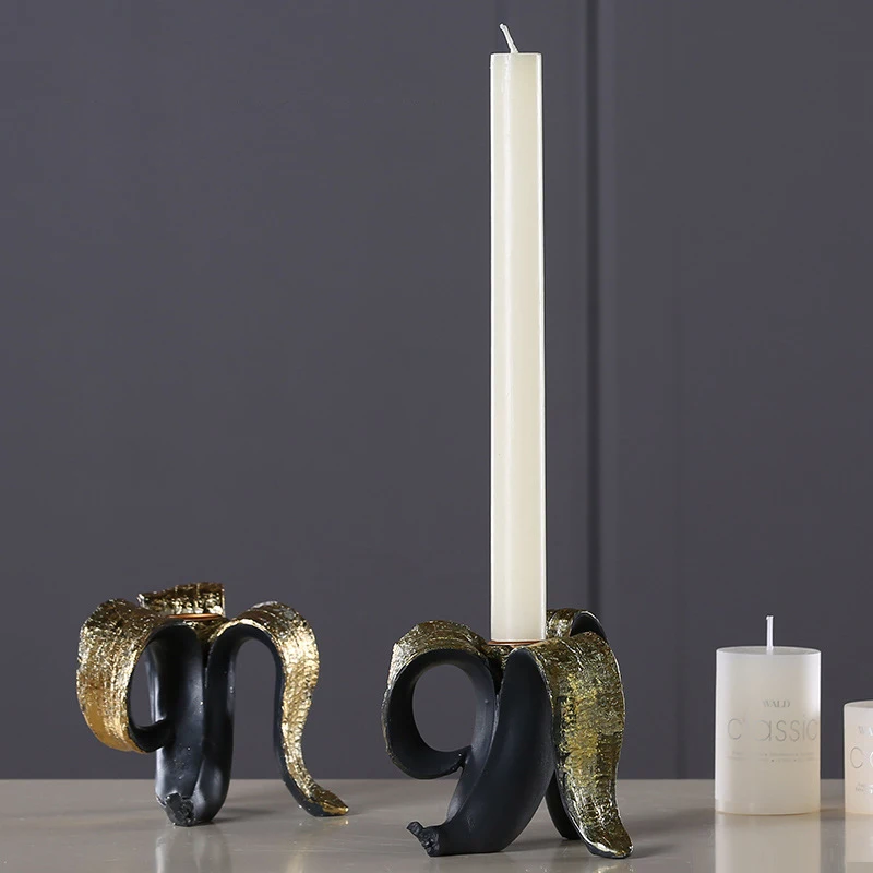 Black painted old Banana Candle Holder classic single hole candlestick