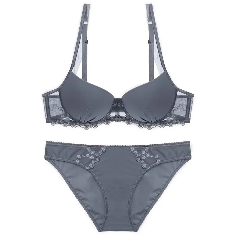 Women's Sexy Bra Set Lace Underwear Adjustable Thin Soft Cup Plunge Lingerie Set Flank Wide Girls Bras Sets (6)