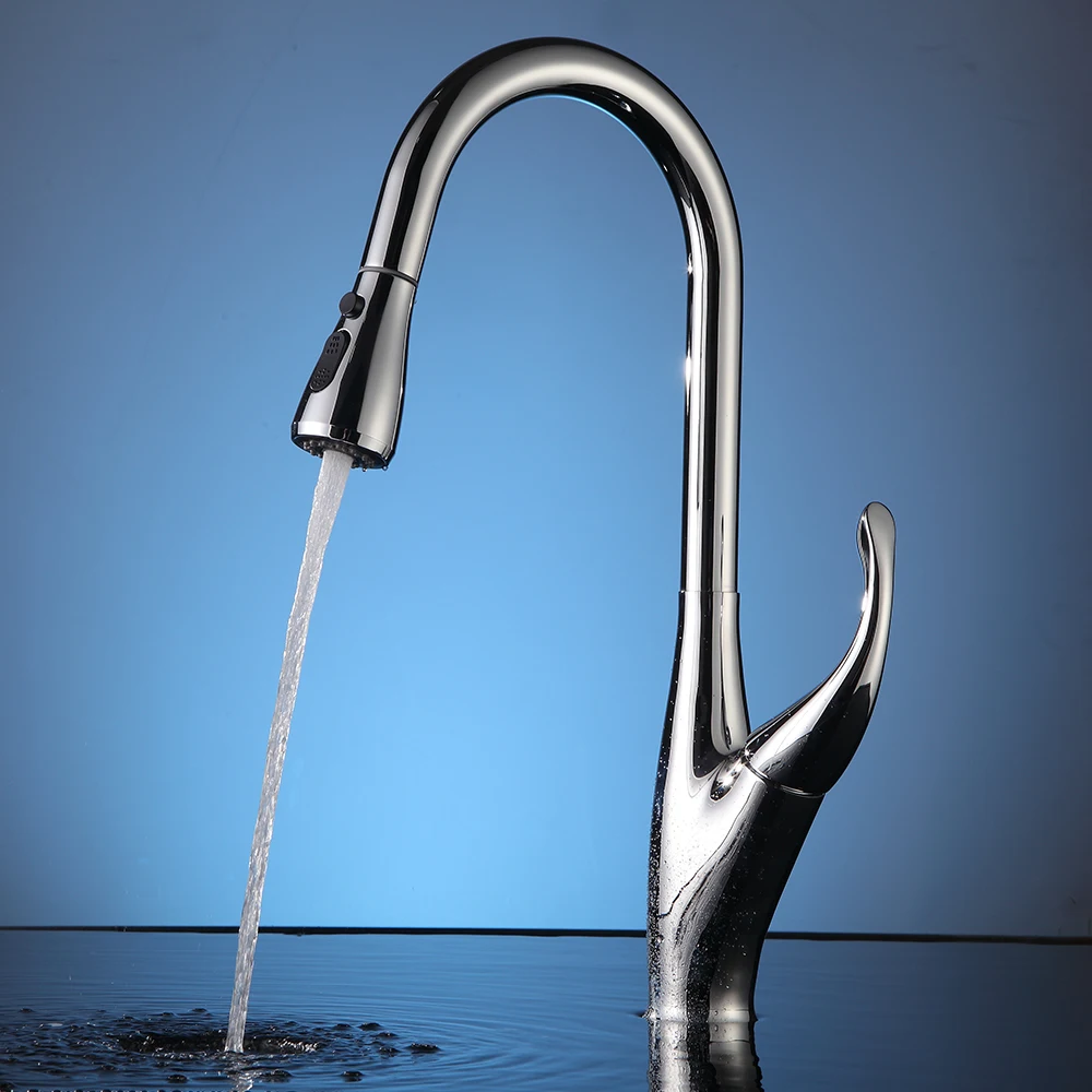  Kitchen Faucets Silver Single Handle Pull Out Kitchen Tap Single Hole Handle Swivel 360 Degree Wate - 32878544694