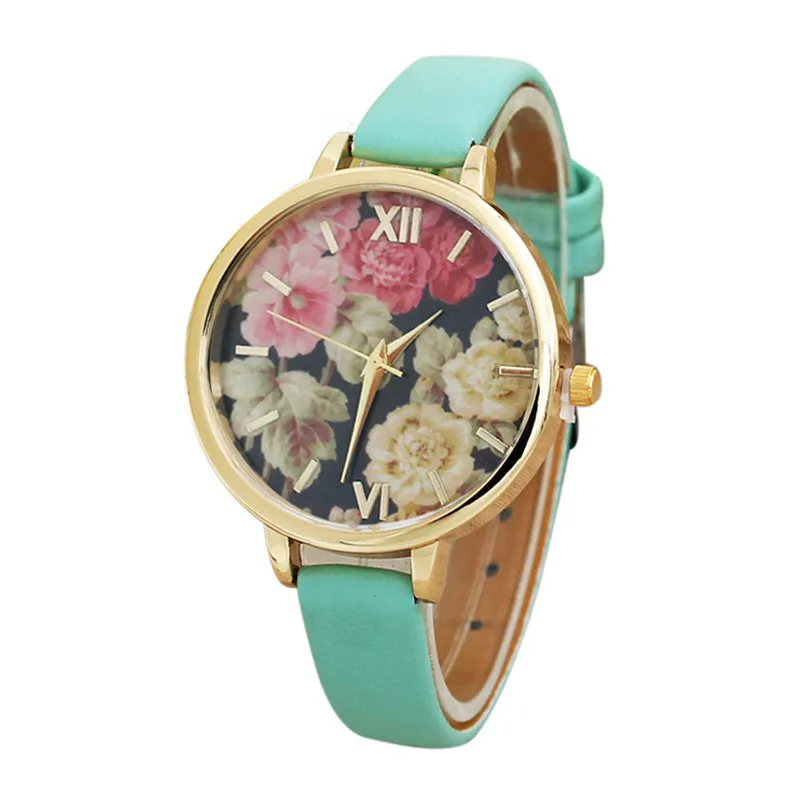 Women's watches with leather bands Fashion Flower Analog Quartz Movement wrist watches for women clock relogio feminino M14 (7)