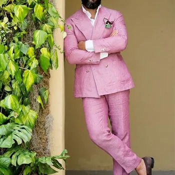 

Hot Sales Pink Double Breasted Groom Tuxedos Men Suit Tuxedo Custom Made Prom Blazer Ternos 2Pieces (Jacket+Pant+Tie)