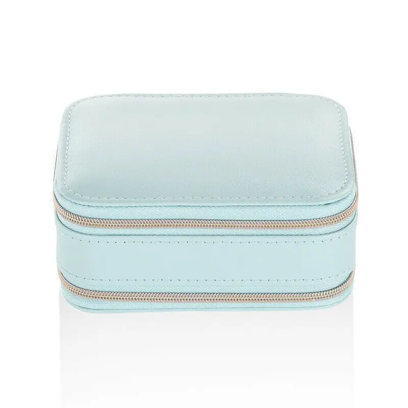 

PU Leather Multifunction Jewelry Storage Box Pink Blue Color Display Case Earring Necklace Bead Velvet Travel Organizer
