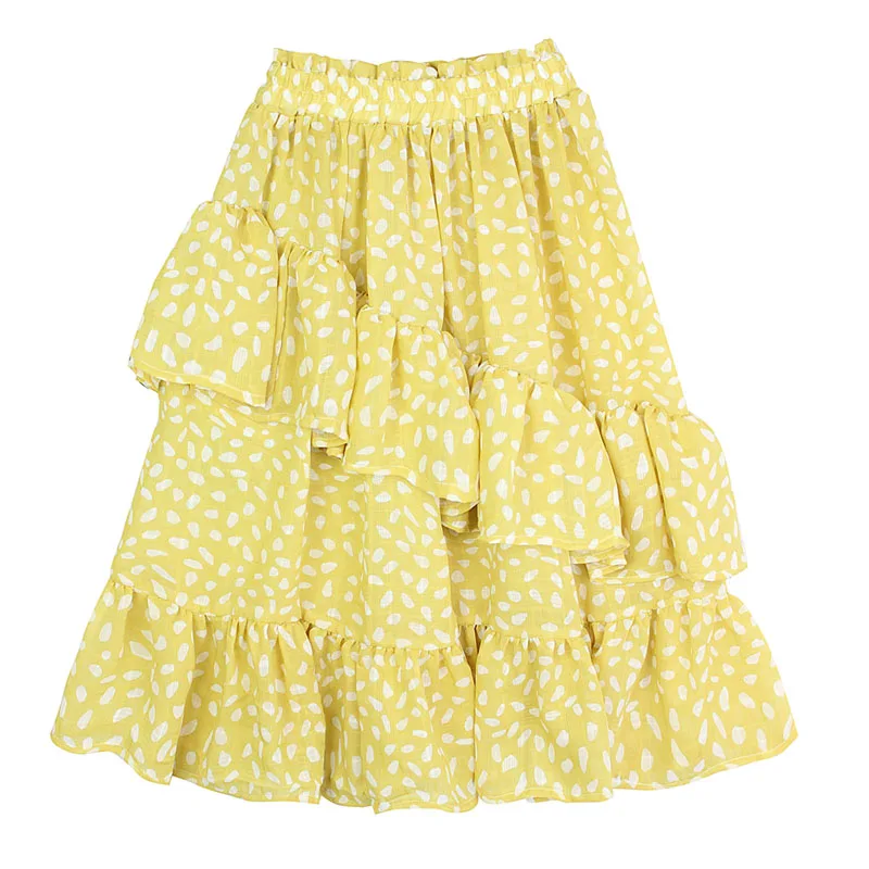 Детская одежда длинная хлопковая юбка с цветочным рисунком для девочек желтые юбки с оборками для девочек, От 2 до 14 лет пляжная праздничная одежда для дня рождения