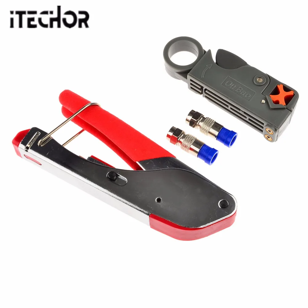 

iTECHOR Coax Compression Waterproof Connector Crimping Pliers Tool Coaxial Wire Stripper Cutter for RG59 RG6 F Type Compression