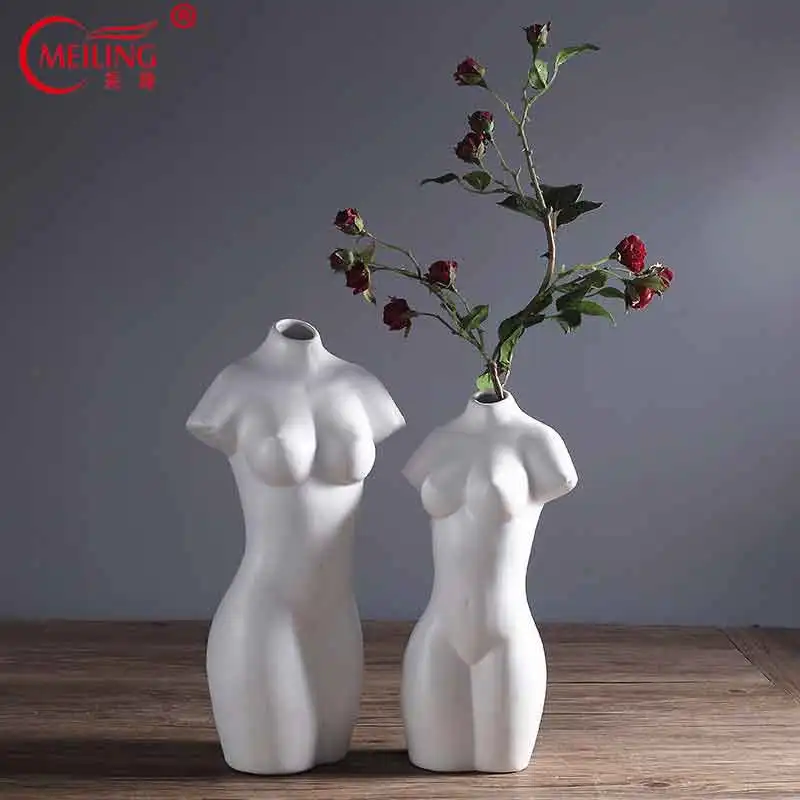 

Ceramic Decorative Lady Model Vase For Flowers Table Office Living Room Ornaments Porcelain Art Piece Figurine Modern Home Decor