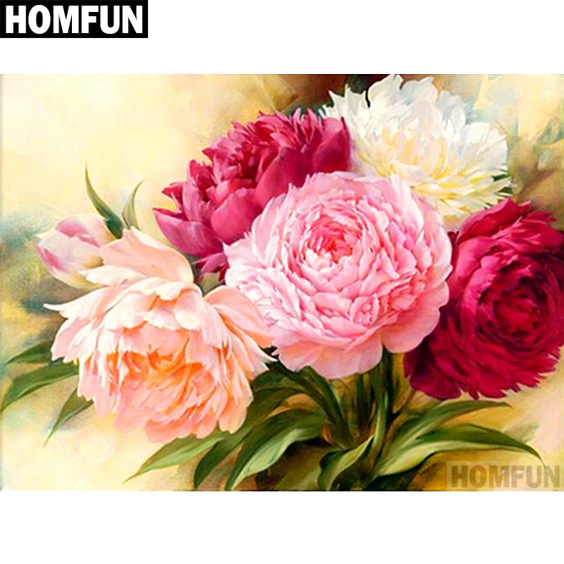 Алмазная живопись HOMFUN A00558 цветы пиона картина с полными квадратными/круглыми