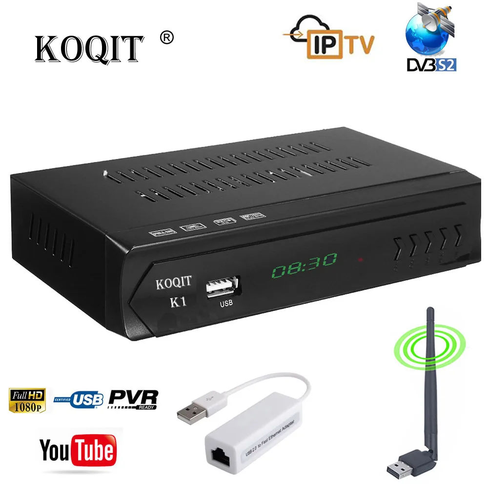 Koqit k1 m3u IP ТВ плеер DVB-S2 HD цифровой ТВ приставка Спутниковый ресивер тюнер DVB S2 рецептор PVR ключ Vu RJ45 Wifi Интернет Youtube