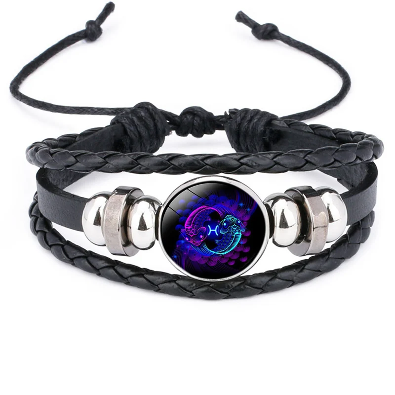 NIUYITID Trendy 12 Constellations Bracelets Men Jewelry Black Leather Braclet For Women Pulseras Man Bracelets Accessories (5)