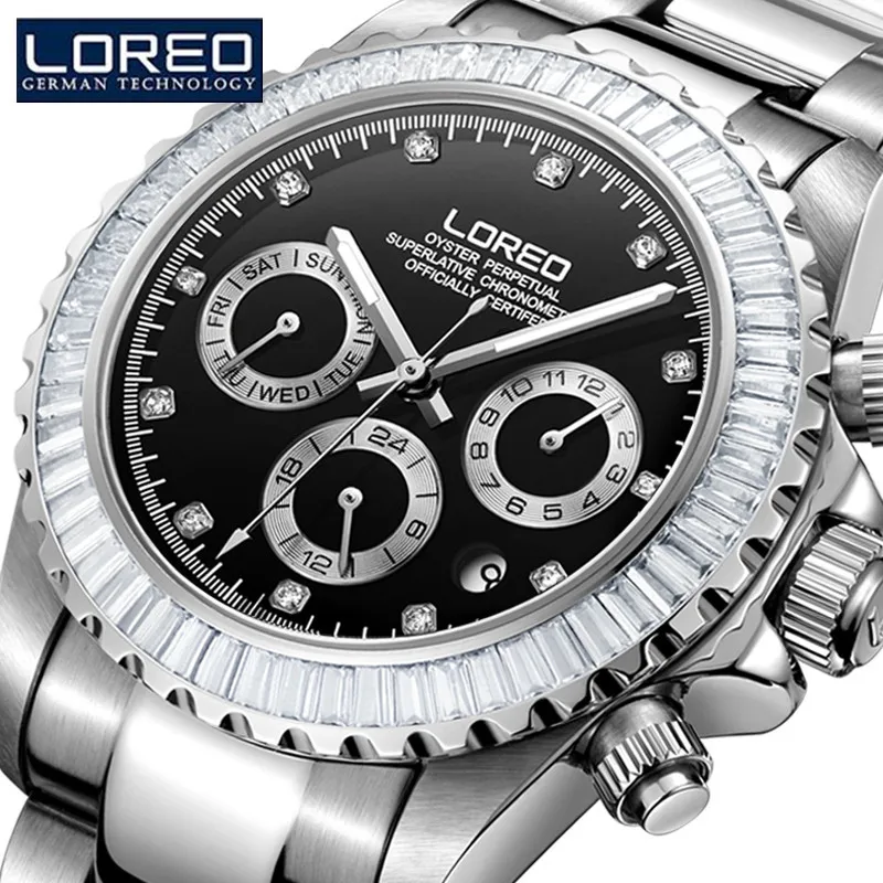 

LOREO Men'S Skeleton Watch Antique Full Stainless Steel Strap Waterproof Automatic Business Military Mechanical Wristwatch J82