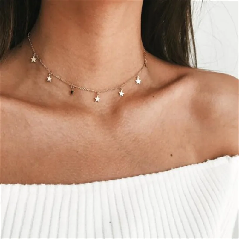 

LUSION 2019 New Boho Women chocker gold Silver Chain star choker Necklace collana Kolye Bijoux Collares Mujer Collier Femme gift