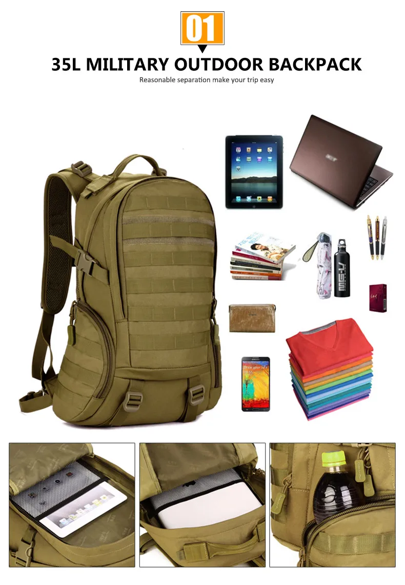 Bolsas de Desporto Tático Militar Mochila Acampamento Assalto Molle Montanhismo Caminhadas Camuflagem Caça Bolsa Xa369wd 35l 8 Cheap Mochilas escal.