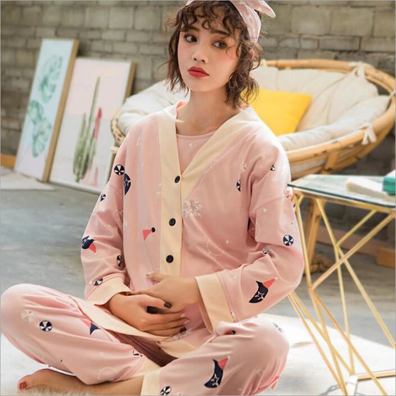 Pregnancy Sleepwear Breast Feeding Clothes Nursing Pajamas Pregnant Pyjama Breastfeeding Pregnancy Nightgrown Three-piece A031