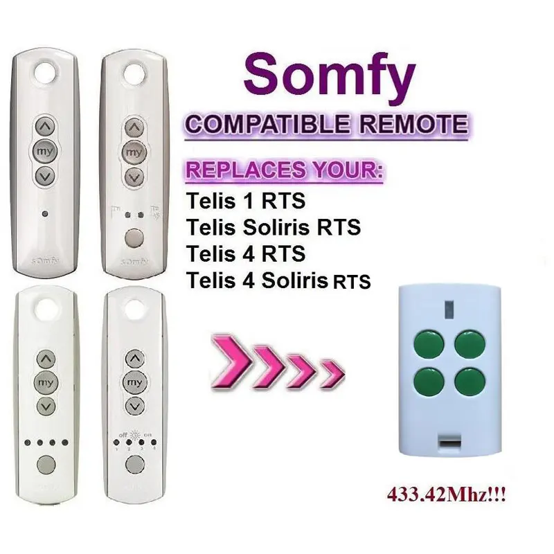 

2pcs FOR Somfy Telis 4 RTS, Somfy Telis 4 Soliris RTS garage door remote control rolling code high quality