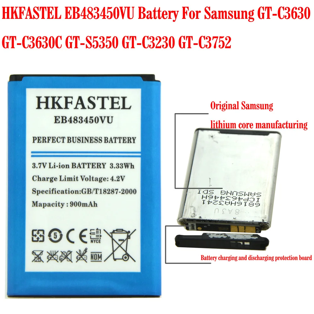Аккумулятор HKFASTEL EB483450VU для Samsung C3630 C3230 C5350 C3752|battery for samsung|battery forbattery mobile |