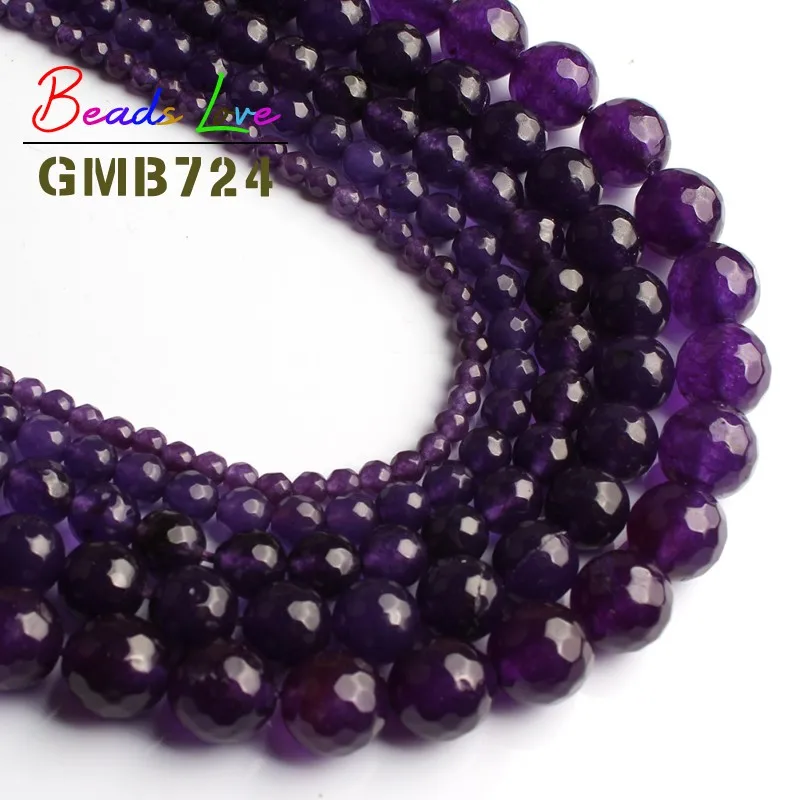 

Wholesale Faceted Purple Chalcedony Stone Round Beads for Jewelry Making Pick Size 4/6/8/10/12mm 15'' DIY Bracelet Necklace