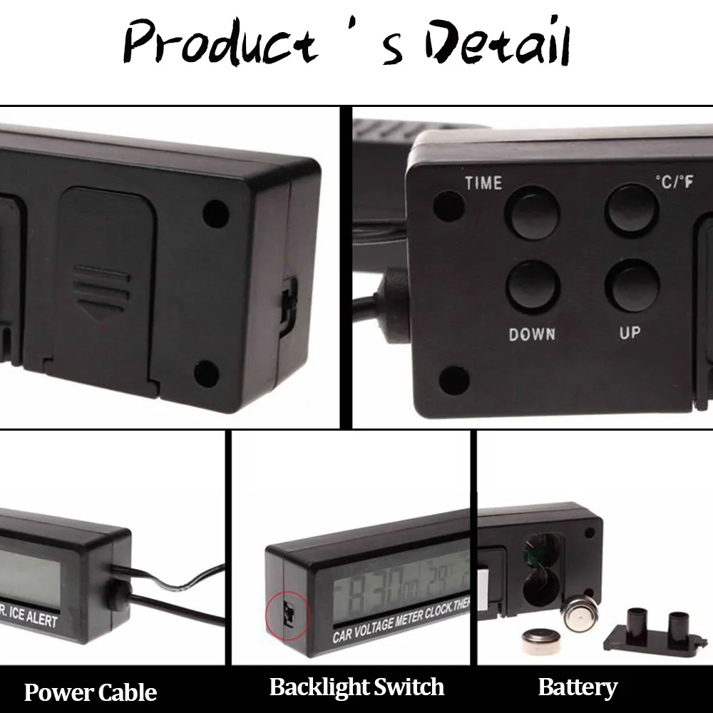 3 в 1 цифровой ЖК-дисплей автомобиль часы Вольтметр термометр Авто Подсветка льда оповещения Портативный Напряжение Температура монитор Автомобильные аксессуары