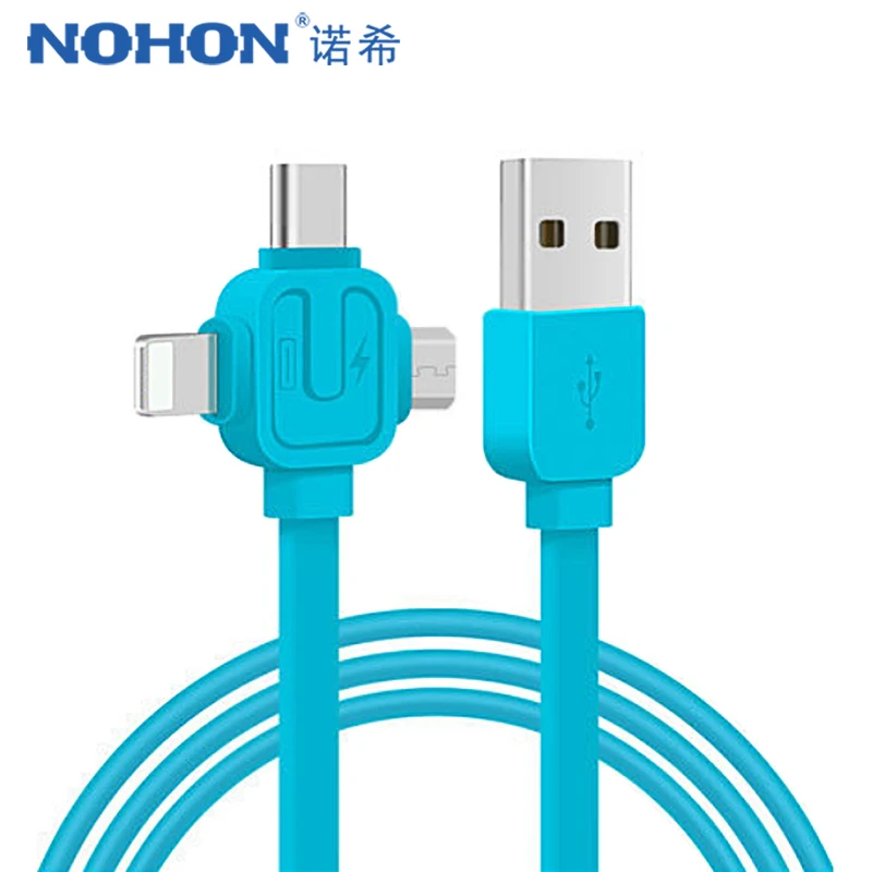 

NOHON 3 in 1 Fast Charging Data Cable For iPhone 7 8 Plus X XS MAX XR Micro USB Type C Android Phone For Samsung Huawei TPE Cord