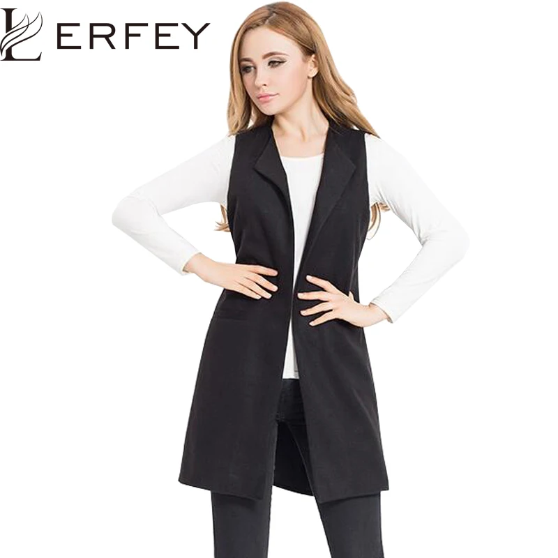 

LERFEY Spring Vest Women Wool Blend Coat Waistcoat Ladies Office Wear Long Waistcoat Casual Sleeveless Vest Jacket Plus Size