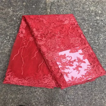 

Frican Lace Fabric 2019 Embroidered Nigerian Laces Fabric Bridal High Quality French Tulle Lace Fabric For Wedding dress red