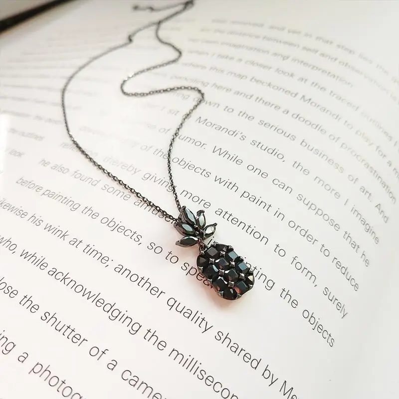 

925 sterling silver necklace for women black pineapple fashion jewelry for banquet wedding party anniversary engagement