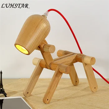 

Creative Wood Dog animal Table Lamp Modern Led Stand Wooden Foldable Desk Light Bedroom Study Home Decor Led Fixtures Luminaire