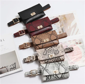 

Women Snake Skin Waist Bag Fanny Pack PU Leather Bag Belt Purse Small Snake Phone Pouch