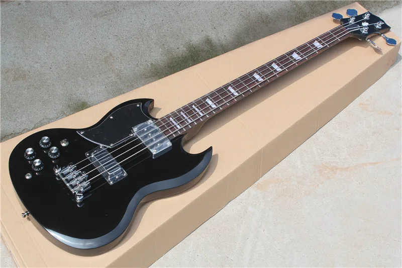 

Factory custom 4 strings left handed black body electric bass guitar with chrome hardware,black pickguard,can be customized
