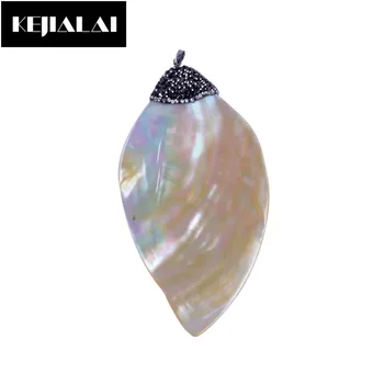 

2017 Fashion Women Jewelry Shell Leaves Pendant Paved with Rhinestone Crystal Stone Pendants for Necklace Making DIY Accessory