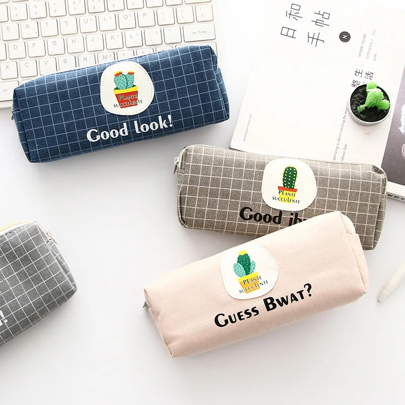 

Creative Cute Cactus Pencil Case Etui Kawaii Fabric Zipper Pencil Bag Pen Case For Girls Bts Korean Stationery School Supplies