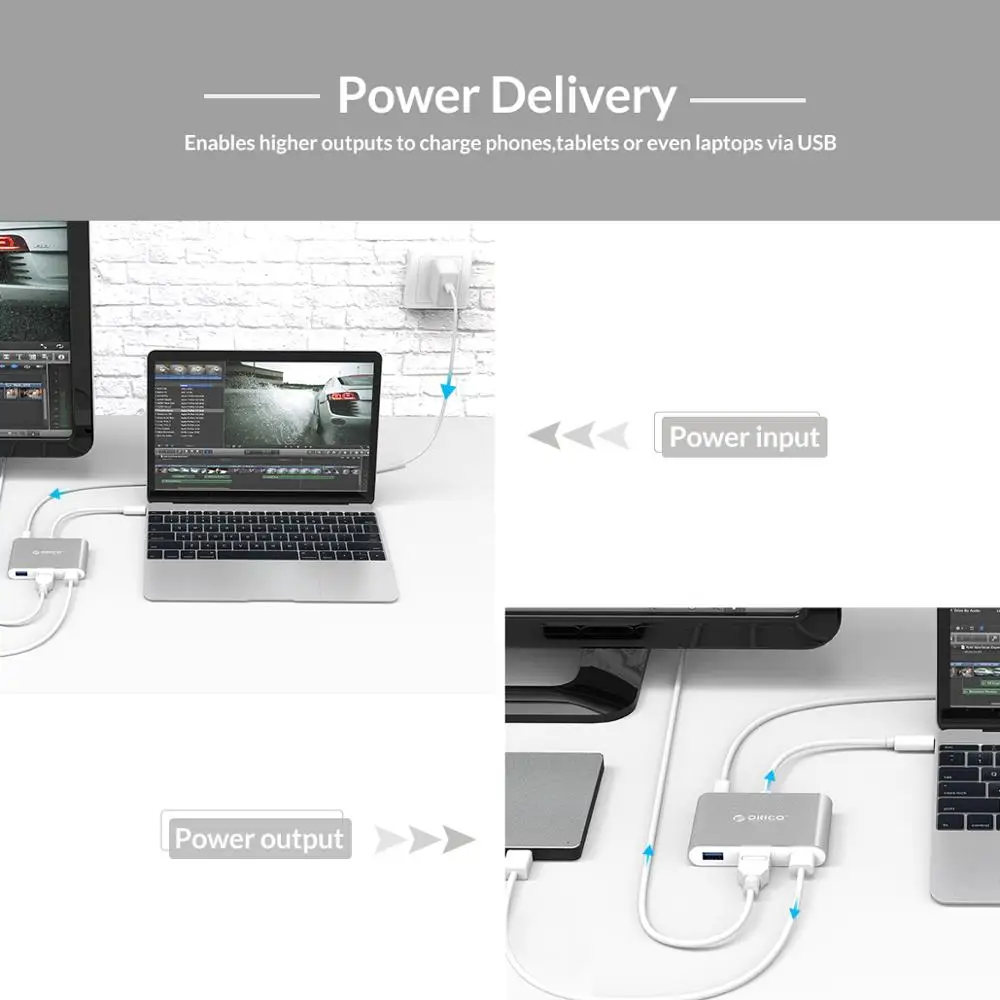 ORICO type-C концентратор USB C к мульти USB3.0 HDMI/VGA/RJ45/SD TF кардридер разветвитель PD зарядное устройство адаптер док-станция для ноутбука Macbook