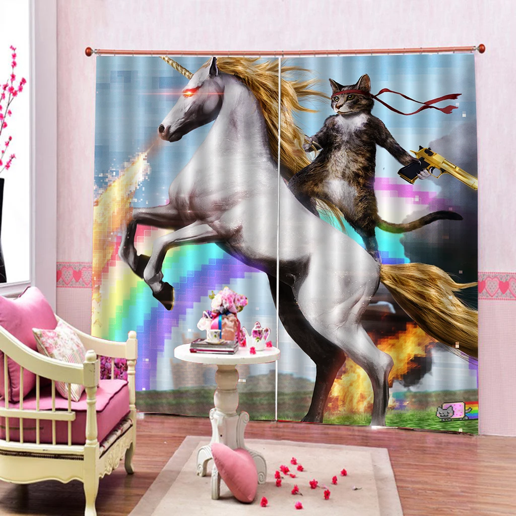 Us 10 56 34 Off Rainbow Unicorn Windows Curtains Thin For Living Room Bedroom Famous Painting Decorative Kitchen Curtains Drapes Customized In