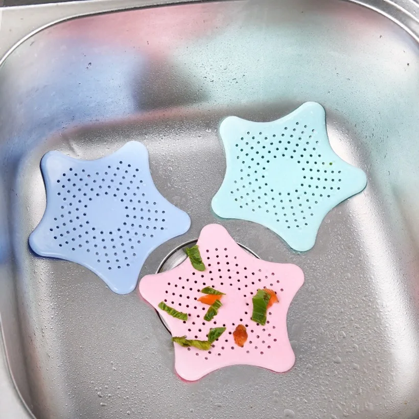 

4pcs/lot Five-pointed star Silicone Kitchen Sink Filter Sewer Drain Hair Colanders & Strainers Filter Bathroom Sink