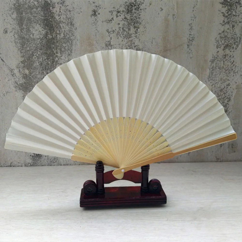 

Pattern Folding Dance Wedding Party Lace Silk Folding Hand Held Solid Color Fan 10.11