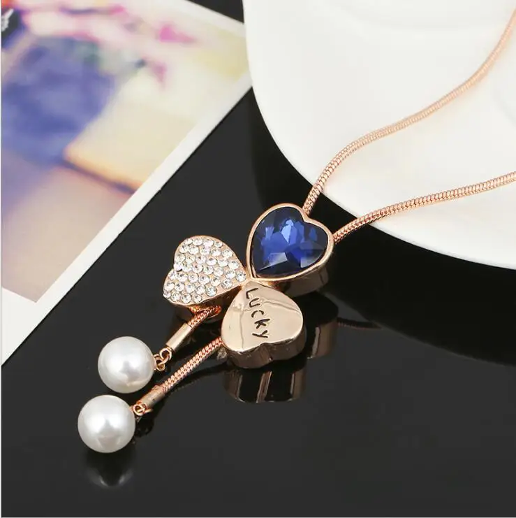 

2019 Best Selling Fashion New Flower Necklace Lucky Clover Sweater Chain Long Joker Sweater Pendant Necklace Women Jewelry