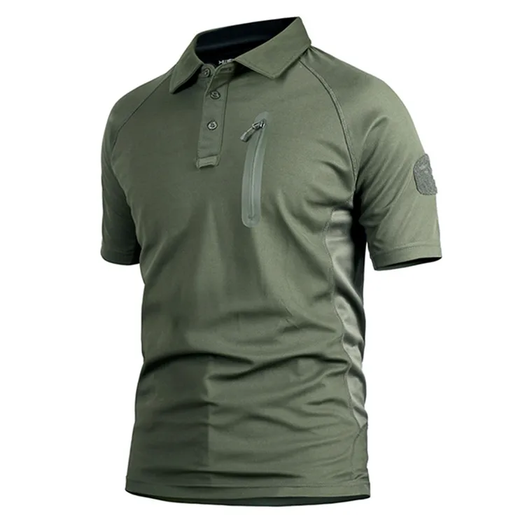 Летняя быстросохнущая дышащая футболка, Мужская Тактическая Военная футболка, армейская камуфляжная футболка с коротким рукавом и карманом для мужчин - Цвет: Армейский зеленый