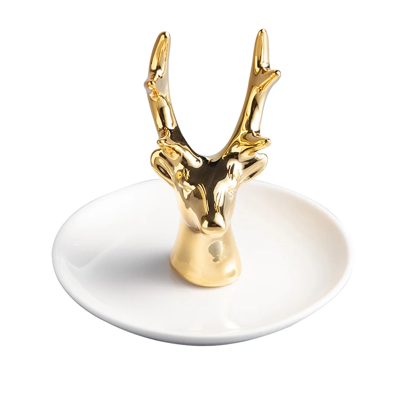 

Ceramic jewelry storage dressing table decoration deer head necklace ring earring bracelet display rack with tray