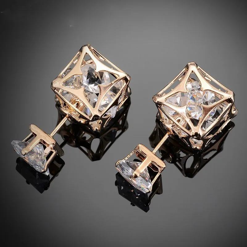 

Hot Sale Hollow Ball Double Face Stud Earrings For Women 7mm Square Cut Cz Crystal Earrings Gold Color Jewelry C4S1207