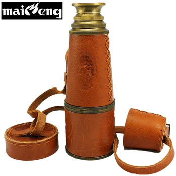 

Vintage Pirate Monocular High-grade Pure Copper Telescope Powerful Binocular Monocular with Leather Bag for Interest Collection