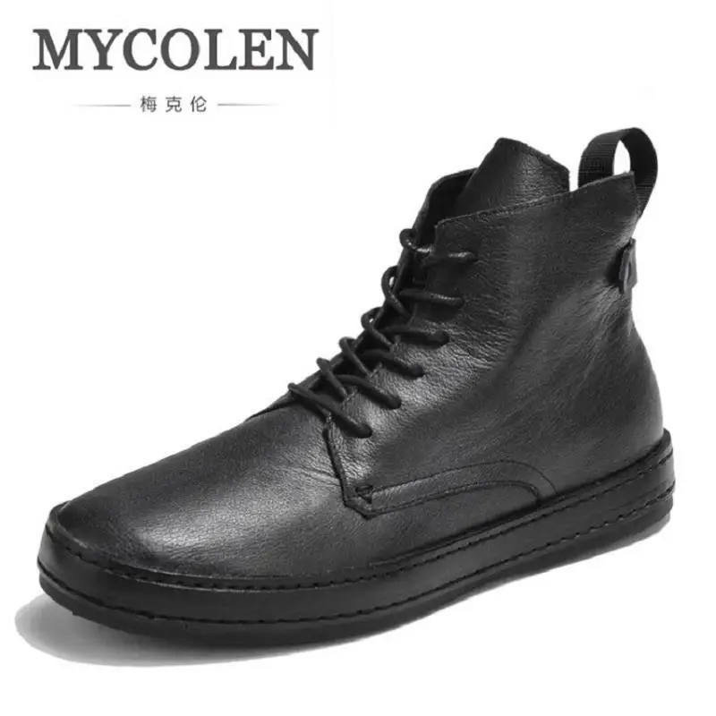 MYCOLEN Street Style Men Sneakers High-Top Winter Shoes Male Leather Men's Comfortable Lace up Casual Shoes Chaussures Hommes