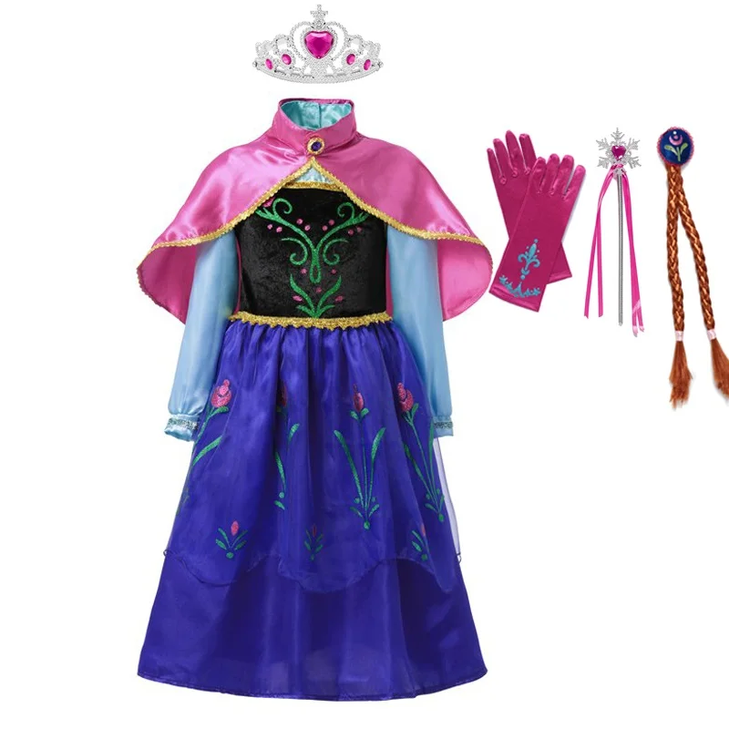 Girls Ana Elza Dress up Fancy Costume Children Snow Queen Princess Party Gown with Cloak Kids Birthday Cosplay Costume Clothing baby girl skirt apparel Dresses