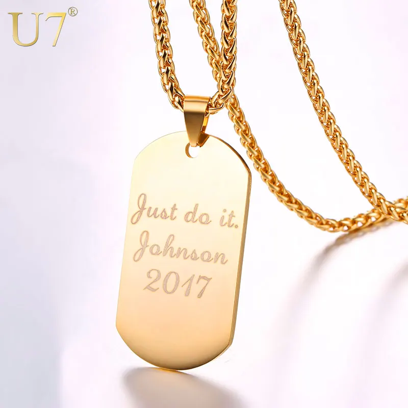 

U7 Personalized Dog Tag Necklace Wedding Date Name ID Men Jewelry Anniversary Birthday Gift for Him Gold Color 2017 New N1118