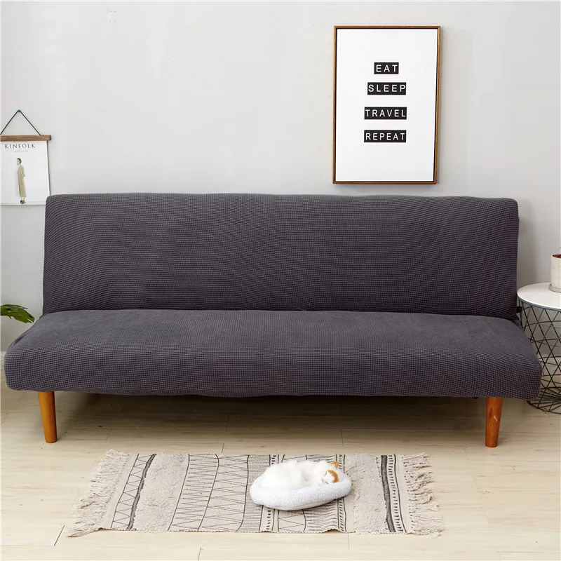 

Gray Solid Color Simple Sofa Cover Solid Color Slipcover Fabric Sofa Cover No Armrest Polyester All Seasons Cloth Art Anti-Skid