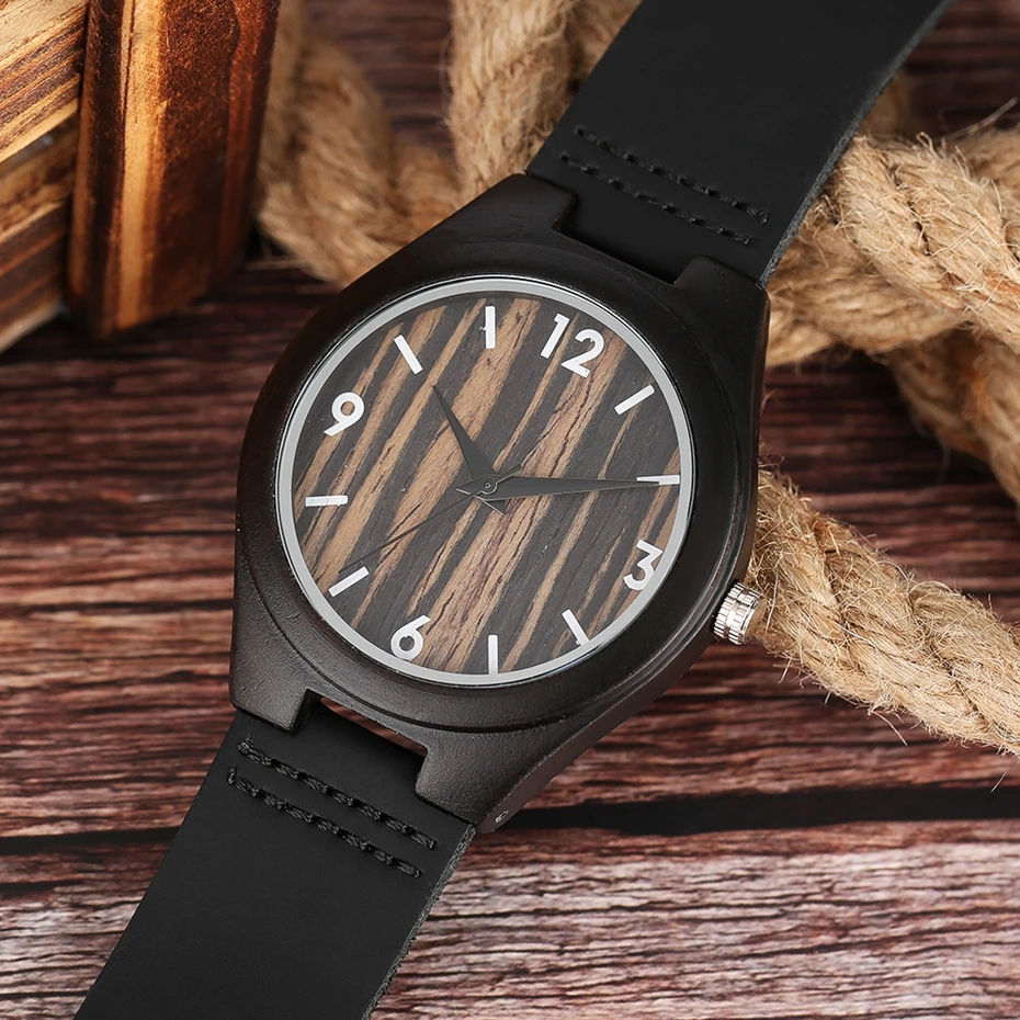 Лучшие подарки творческий полоса циферблат деревянные часы мужской моды Bamboo Аналоговые кварцевые наручные часы время Пояса из