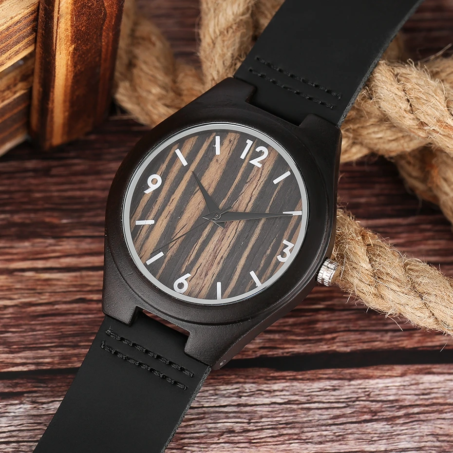 Top Gifts Creative Stripe Dial Wooden Watch Male Fashion Bamboo Analog Quartz Wristwatch Time Genuine Leather Natural Wood Clock 2017 Christmas Gifts (11)