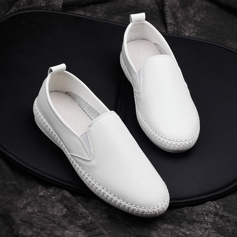 off white Loafers Leather Casual Slip on Loafers Breathable Driving ...