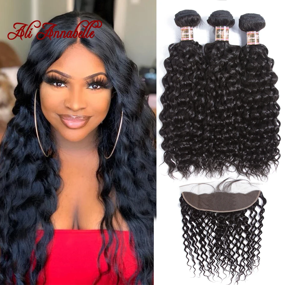 

Water Wave Hair 13x4 Lace Frontal Closure With Bundles Malaysian Water Wave Human Hair Bundles With Frontal Closure Remy Hair