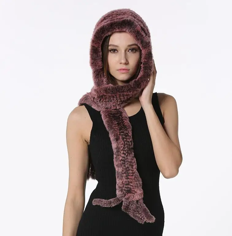 IANLAN зимняя шапка для девочек двойного назначения шарф натуральный мех шапка-бомбер для женщин шапки из меха кролика рекс с наушниками один размер IL00022 - Цвет: Rose
